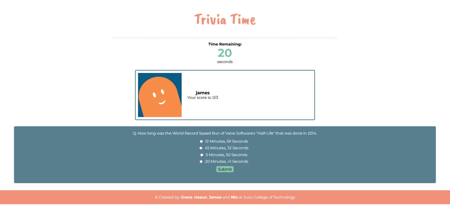 A Screenshot of the Triva Time App
